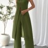Elegant Casual Solid Color Women's Camisole 2pcs Set Army Green