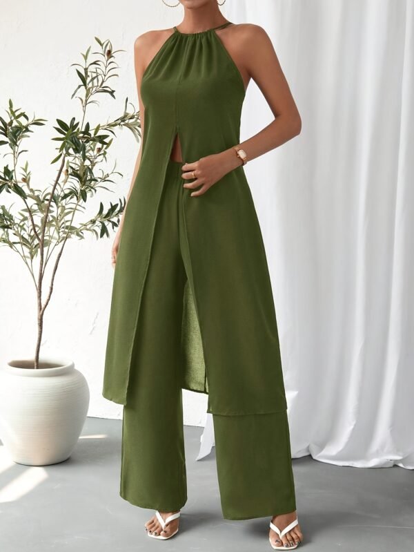 Elegant Casual Solid Color Women's Camisole 2pcs Set Army Green