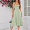 Light Green Lace-Up Corset Maxi Dress