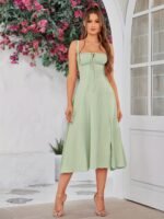 abf81dad-509a-4882-800f-a8a036074578.jpg Light Green Lace-Up Corset Maxi Dress