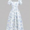 acfb8146-d696-4305-a928-47fc3b47084d.jpg Blue Floral Asymmetrical Hem Midi Dress