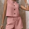 Women's Summer Sleeveless Tank Top & Shorts Set – Pink