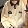 Men's Vintage Waffle Long Sleeve Polo Shirt with Contrast Collar
