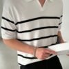 b3480449-369f-4e80-950d-6857b3546783.jpg Men's Business Casual Striped Knit Polo T-Shirt with Contrast Collar