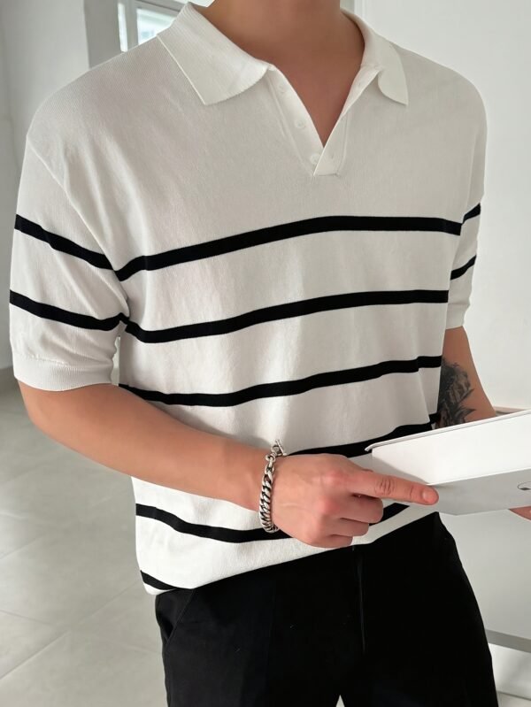 b3480449-369f-4e80-950d-6857b3546783.jpg Men's Business Casual Striped Knit Polo T-Shirt with Contrast Collar