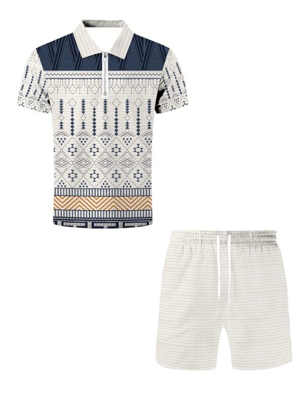 Men's Polo Collar Shirt & Drawstring Shorts 2-Piece Set