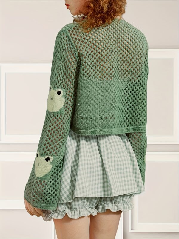 b952b5cb-c9b0-4472-a4fb-c1d93a5a828b.jpg Women's Elegant Hollow-Out Frog Jacquard Cardigan