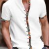 Men's Ethnic Style Contrast Patchwork Stand Collar Short Sleeve Shirt