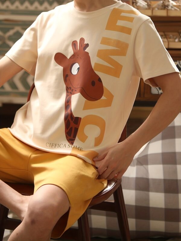 Men's Cartoon Print Short Sleeve Pajama Set