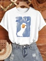 bbcf30c0-79e7-4ba1-b823-6a7abd1a839e.jpg Women's Cute Duck Print Round Neck Short Sleeve T-Shirt