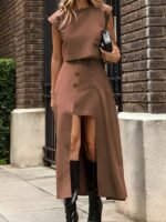 bdbb9c58-196f-4694-b098-035596911448.jpg Round Neck Slim Fit Short Top High Waist Asymmetrical Skirt Set