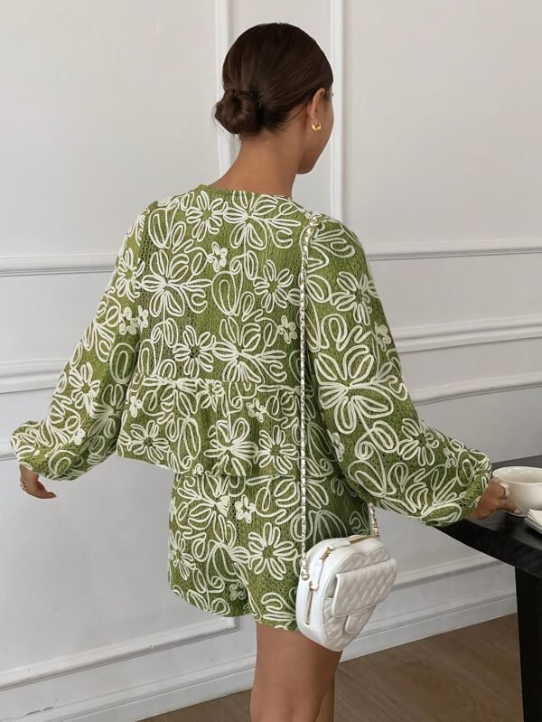 Matcha Floral Tie-Front Shirt & Shorts Set