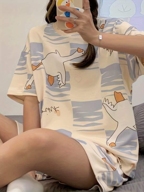 Cartoon Duck Print Pajama Set