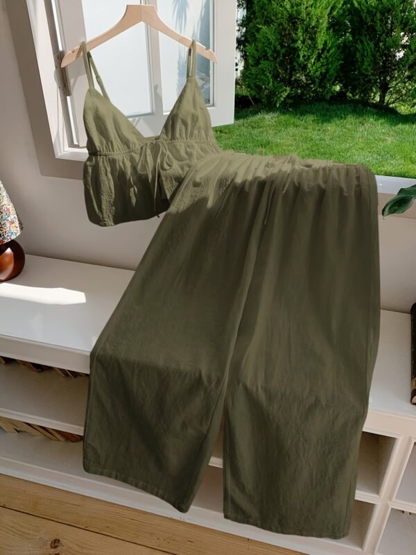 Forest Green Textured Camisole & Layered Skort Set