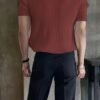 Men's Textured Striped Short Sleeve Knit Polo Shirt