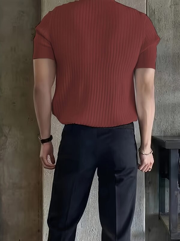 Men's Textured Striped Short Sleeve Knit Polo Shirt