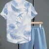 Men's Summer Printed Collared Shirt & Drawstring Shorts Set