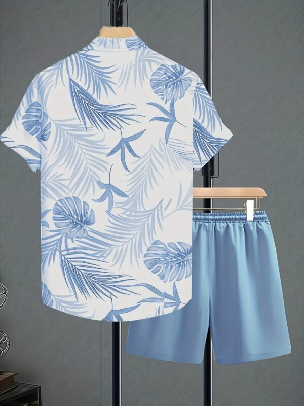 Men's Summer Printed Collared Shirt & Drawstring Shorts Set