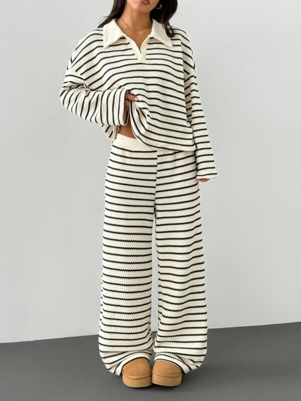 c0a66c2b-cdea-45a6-bcd0-33ea6856f1c6.jpg Women's Striped V-Neck Long Sleeve Top & Elastic Waist Pants 2-Piece Set
