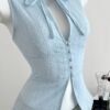 Women'S Jacquard Button Design Lace-Up Shirt