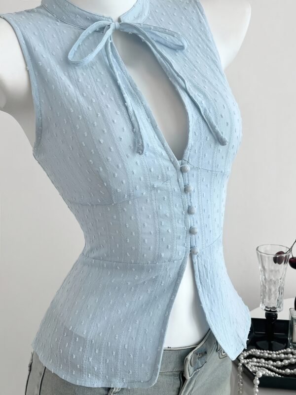 Women'S Jacquard Button Design Lace-Up Shirt