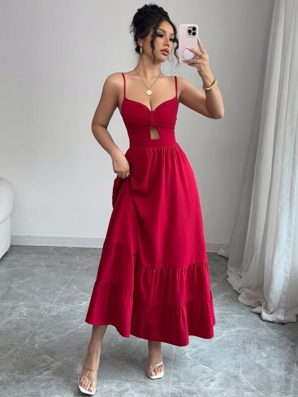 Deep V-Neck Hollow-Out Flowing Maxi Dress