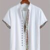 Men's Ethnic Style Contrast Patchwork Stand Collar Short Sleeve Shirt