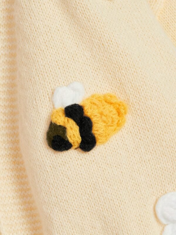 Women's Bee Flower Embroidered Cardigan Sweater Coat