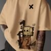 Men's Trendy Doll Graffiti Print Casual Short Sleeve T-Shirt – Khaki