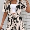 c56f7419-0e7c-4d20-84de-3628163f0afa.jpg Women's Holiday Printed Open Front Shirt & Shorts 2-Piece Set
