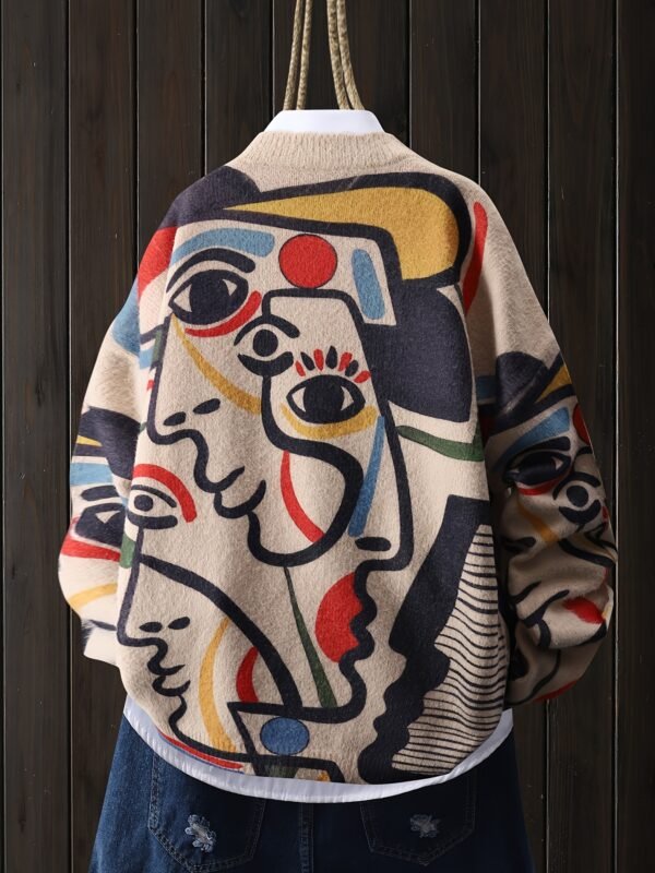 c5a89f3b-bffc-469d-979d-5d268eb46435.jpg Women's Line Art Face Print Long Sleeve Pullover Top