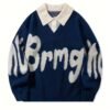 Men's Academic Style Loose Fit Lapel Sweater – Navy