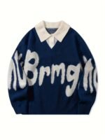 Men's Academic Style Loose Fit Lapel Sweater – Navy