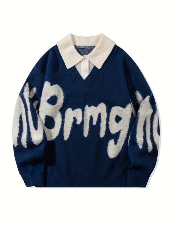 Men's Academic Style Loose Fit Lapel Sweater – Navy