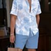 Men's Summer Printed Collared Shirt & Drawstring Shorts Set