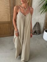 Women's Solid Color Casual Vacation Jumpsuit for Spring and Summer