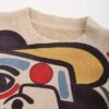 cc46ff25-fff0-4b97-8bc9-3a90e7f4ff0b.jpg Women's Line Art Face Print Long Sleeve Pullover Top