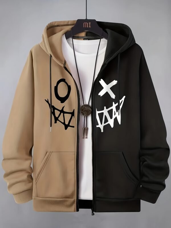 Men's Autumn & Winter Printed Hooded Zip-Up Jacket