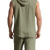 Men's Hooded Sleeveless Button-Up Shirt & Drawstring Shorts Linen 2-Piece Set