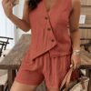 Plus-size Casual Fashion Irregular Suit Vest Shorts Set Brick Red colour