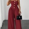 Burgundy Belted Wide-Leg Palazzo Pants