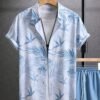 Men's Summer Printed Collared Shirt & Drawstring Shorts Set
