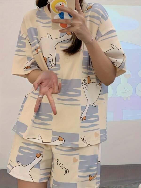 Cartoon Duck Print Pajama Set