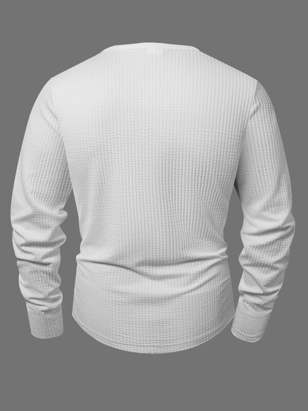 Men's Vertical Stripe Textured Henley Collar Long Sleeve Premium T-Shirt