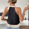 Ruffled Backless Halter Vacation Top