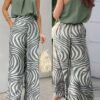 Women's Olive Green Sleeveless Stand Collar Top & Long Pants 2-Piece Set