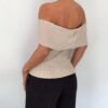Off-Shoulder Blouse with Metallic Button Detail