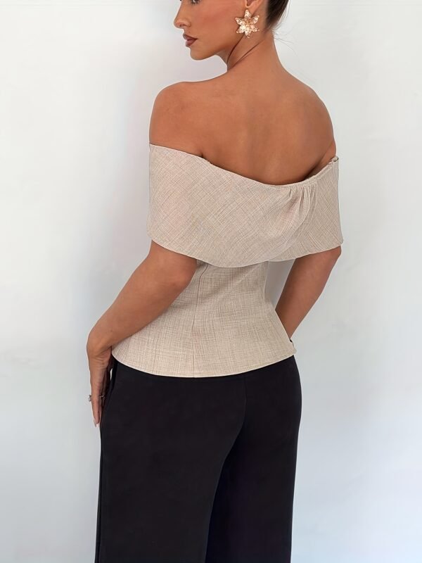 Off-Shoulder Blouse with Metallic Button Detail