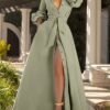 V-Neck Lantern Sleeve Belted Maxi Dress