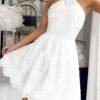 Embroidered Halter Neck A-Line Summer Dress